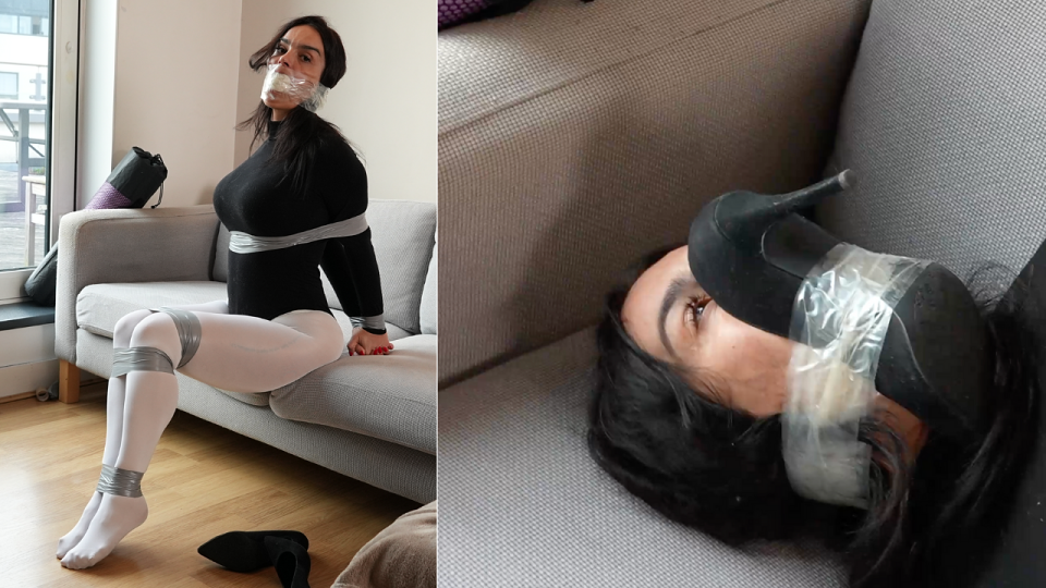 Latina's Punishment: Taped Tight, Gagged with Her Socks, and Sniffing Her Own Heel! (4K)