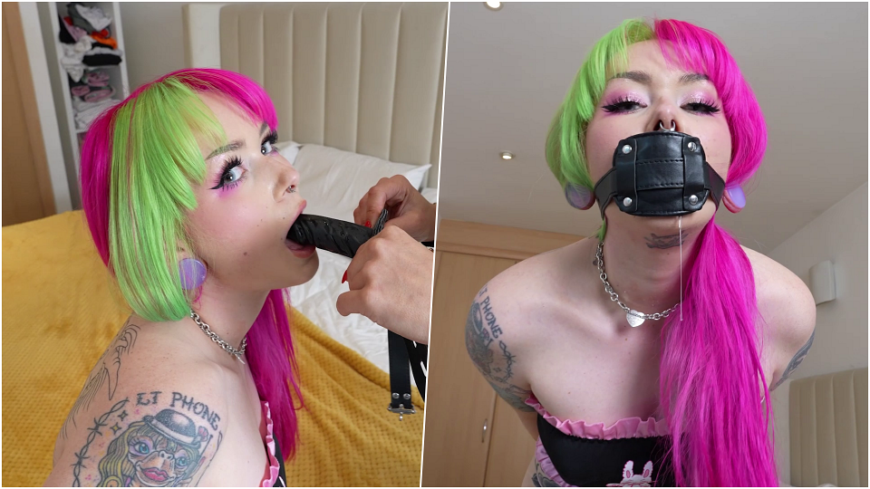 Mimi's Intense Struggle: Gagging and Drooling Through the Penis Gag! (HD)