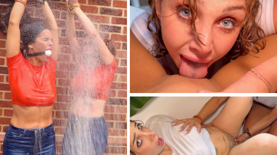 Wet and Bound. Kiki Daniels and Latina in Suspension Bondage ending with a Steamy Lesbian Tub Make out HD